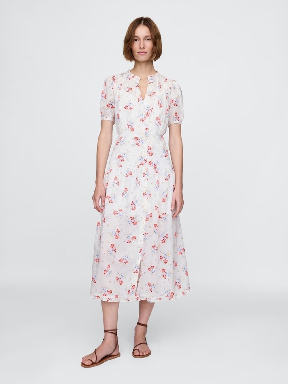 Gap × DÔEN pintuck floral cotton  midi dress size medium